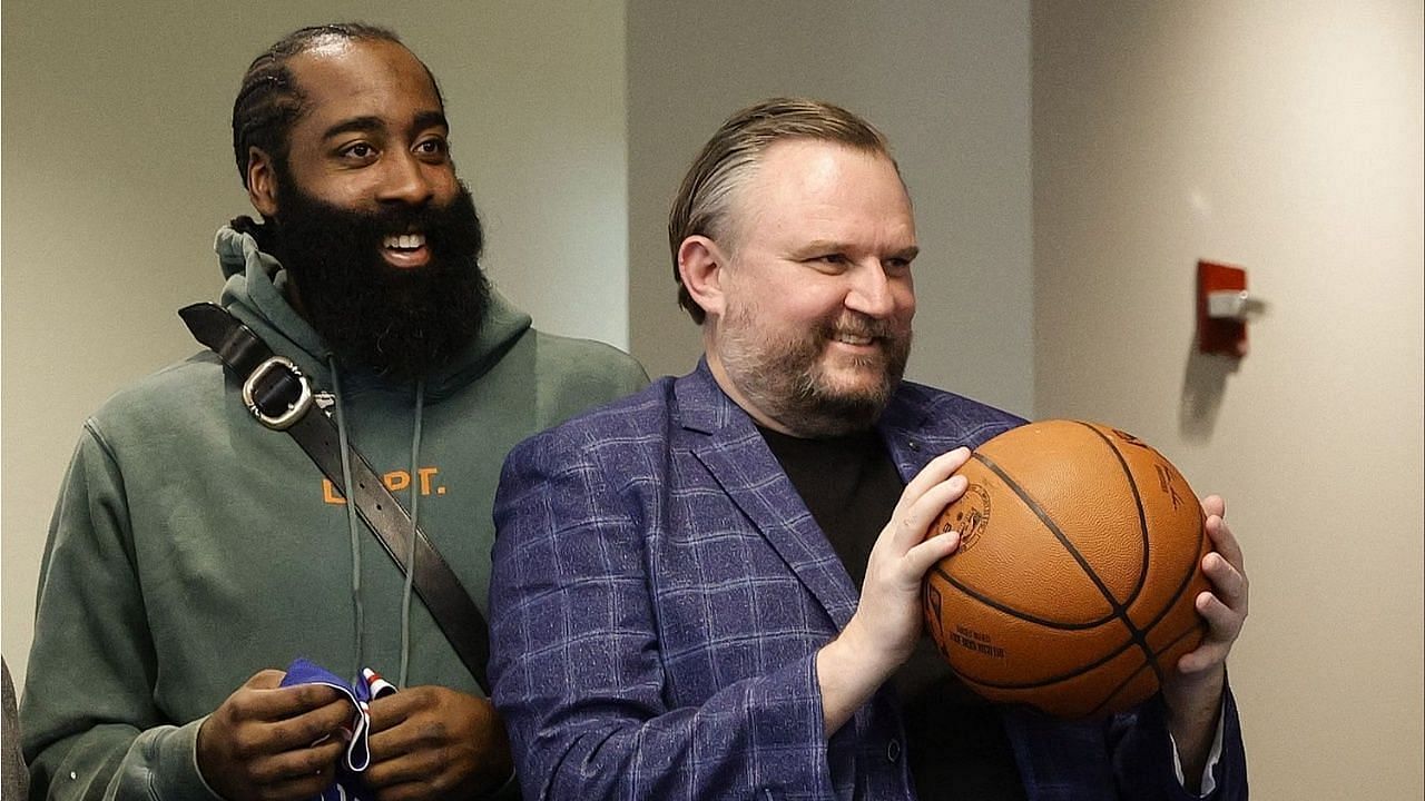 James Harden and Daryl Morey of the Philadelphia 76ers