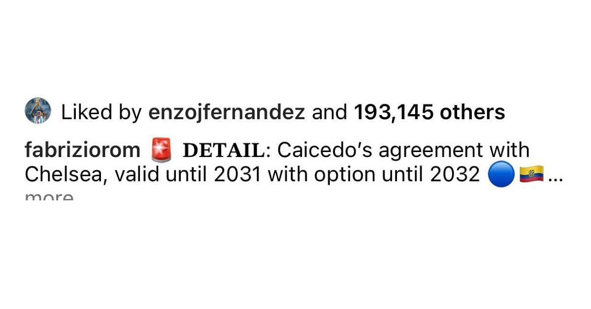 Enzo Fernandez liked a Caicedo post