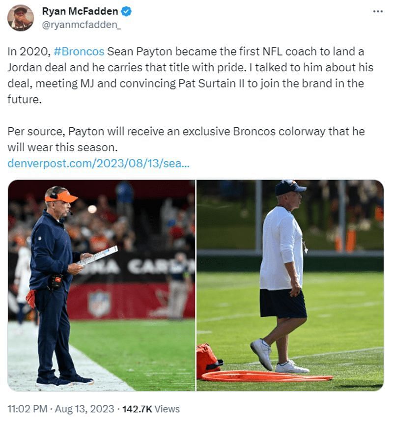 The Denver Post&rsquo;s Ryan McFadden shared how Sean Payton became a part of the Jordan Brand. (Image credit: Ryan McFadden on Twitter)