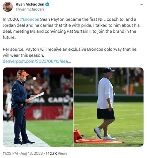 The Denver Post’s Ryan McFadden shared how Sean Payton became a part of the Jordan Brand. (Image credit: Ryan McFadden on Twitter)