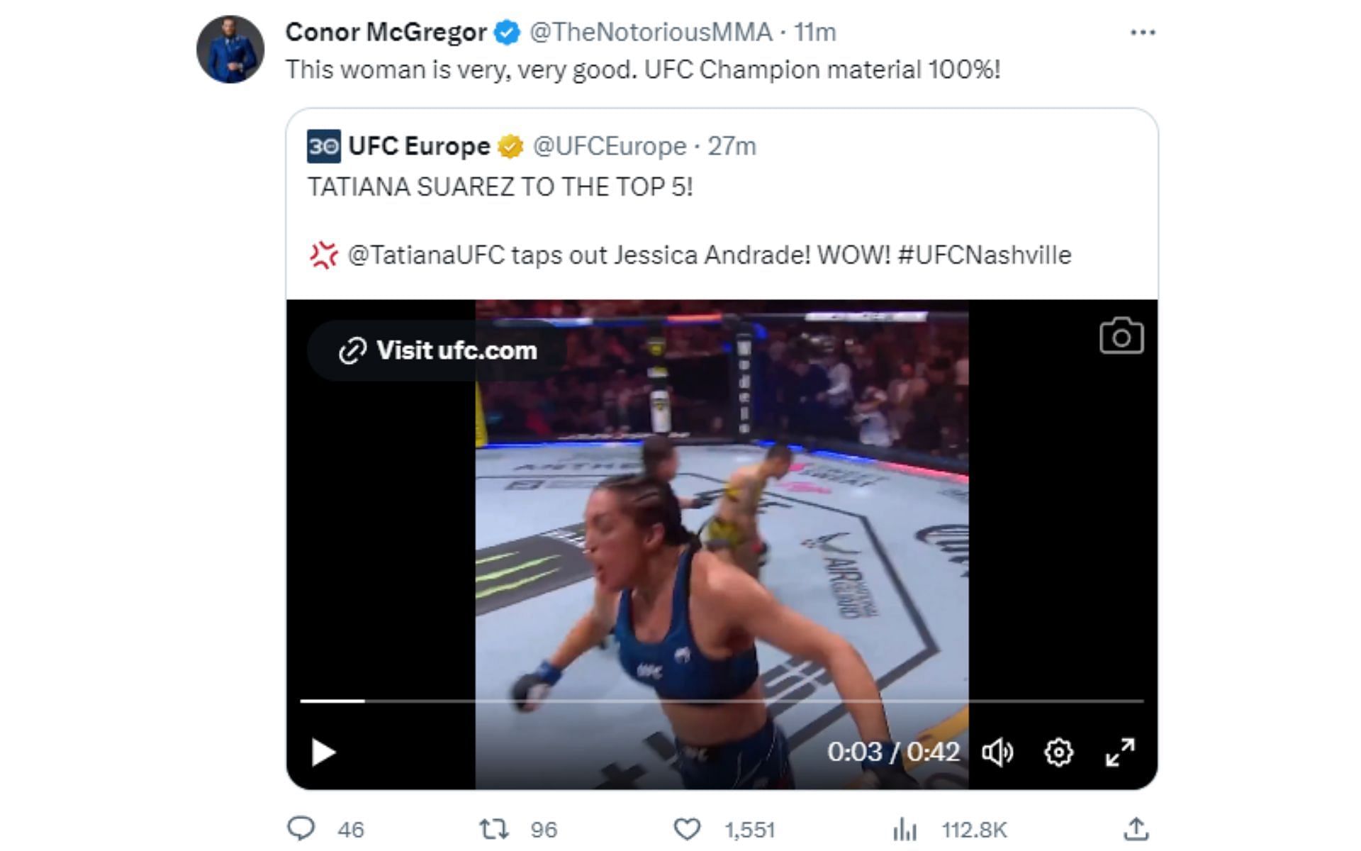 Screenshot of McGregor&#039;s tweet