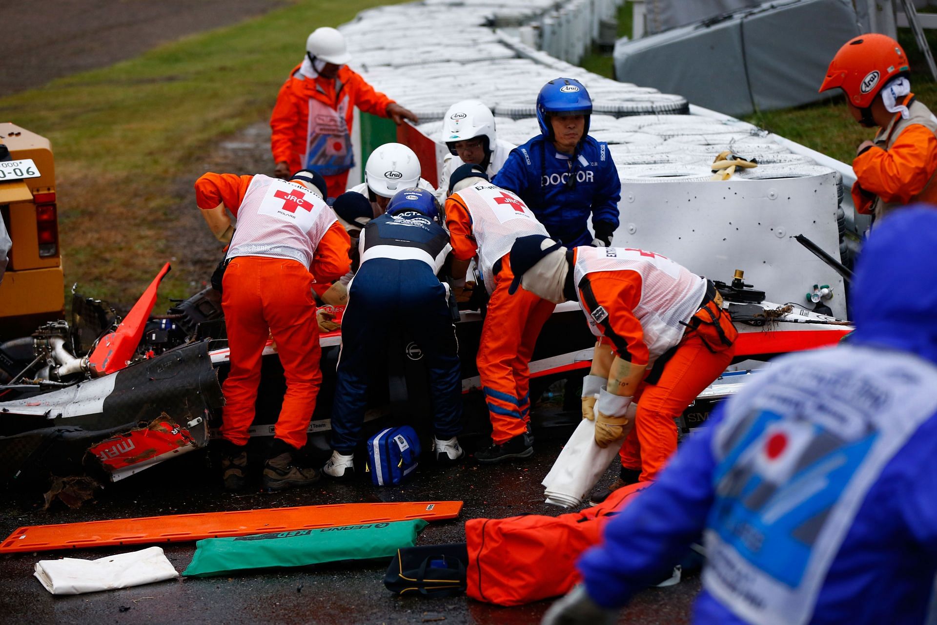 Jules Bianchi, godfather of Charles Leclerc, after the 2014 Japanese GP crash (Photo by Getty Images/Getty Images)