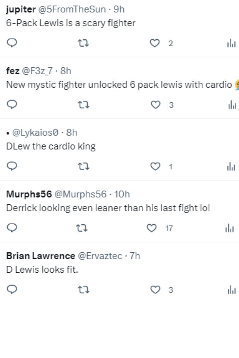 A collage of Twitter users commenting on Derrick Lewis