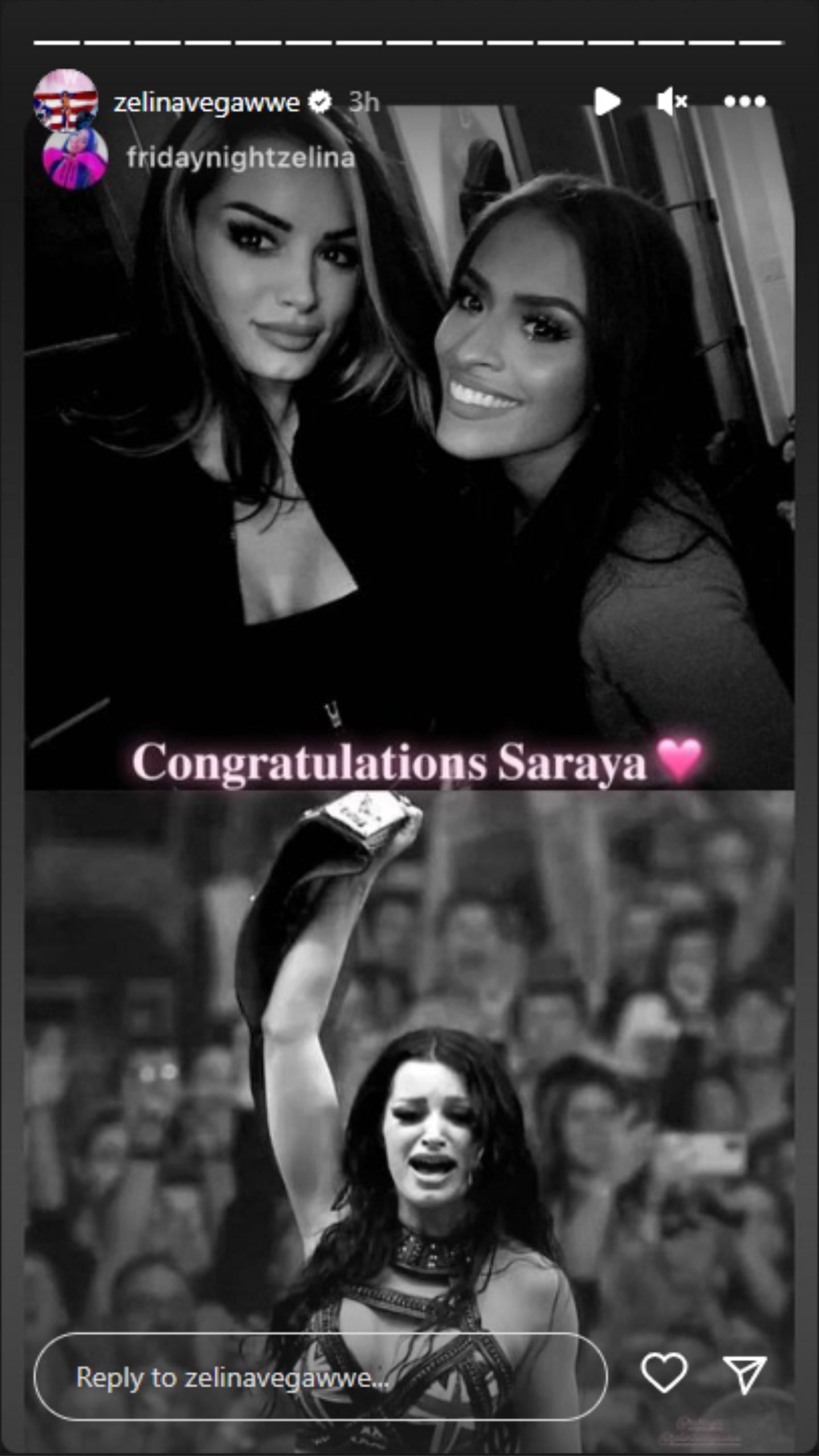 Zelina Vega congratulates Saraya on Instagram.