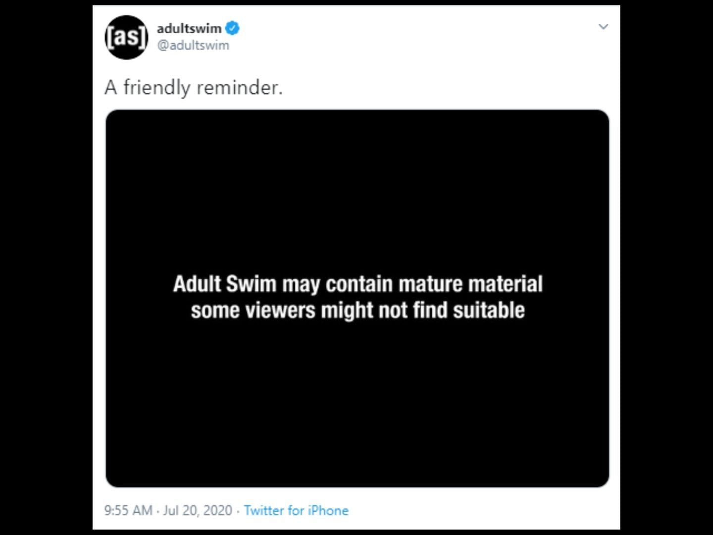 Adult Swim&#039;s tweet cautioned viewers. (Image via Twitter/@adultswim)