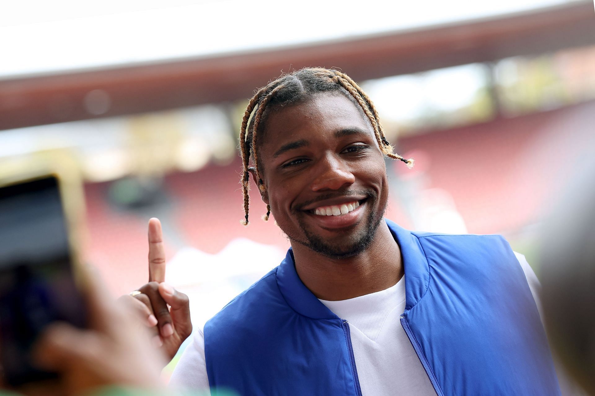 Noah Lyles at the press conference ahead of Weltklasse Zurich, part of the 2022 Diamond League in Switzerland