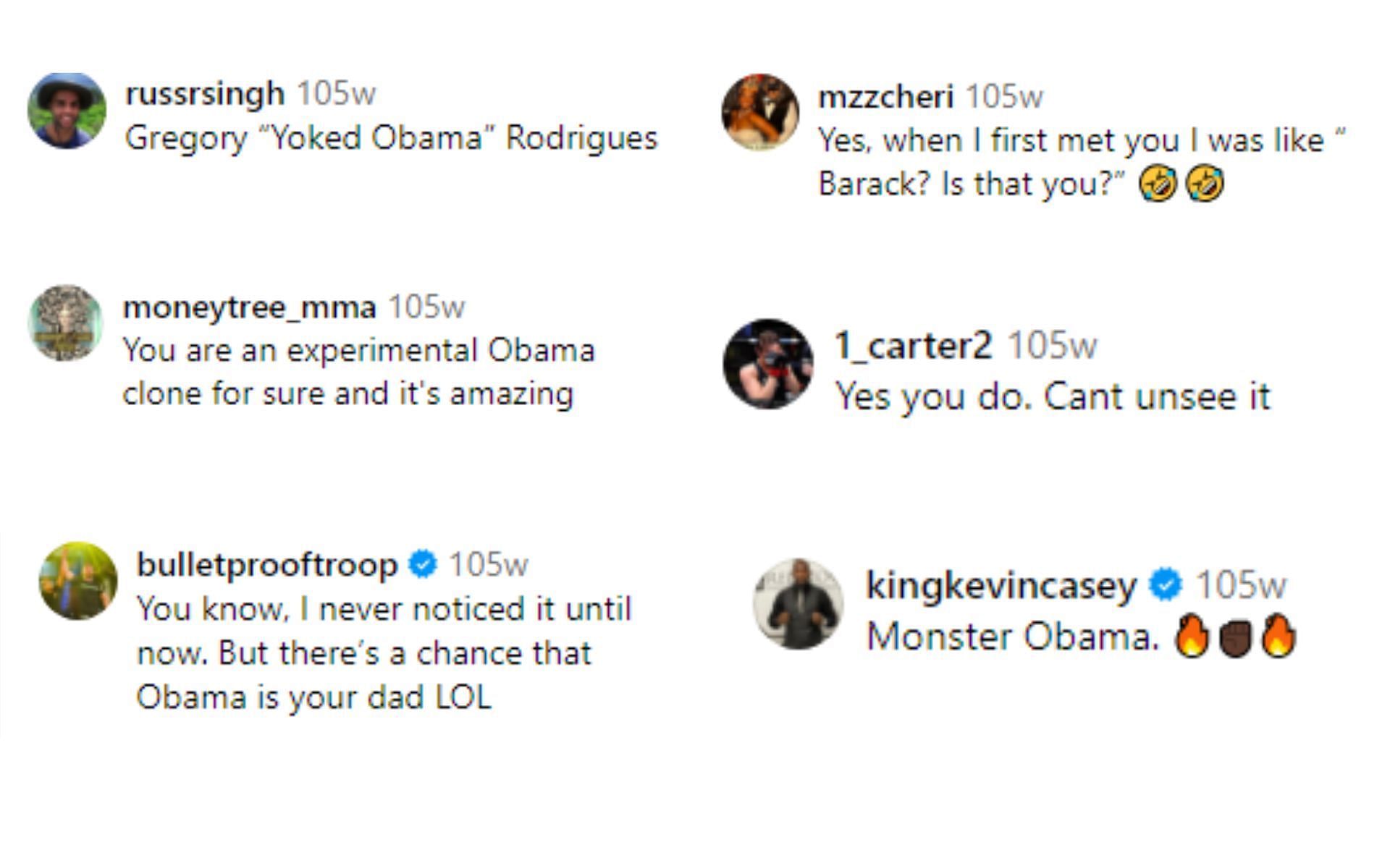 Instagram comments comparing UFC 292 competitor to Barrack Obama