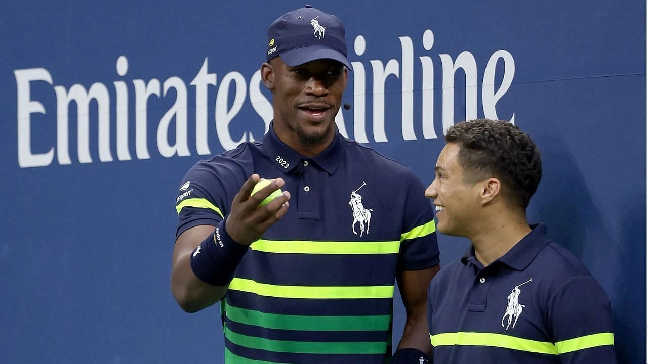 Jimmy Butler serving as a ball crew at the 2023 US Open
