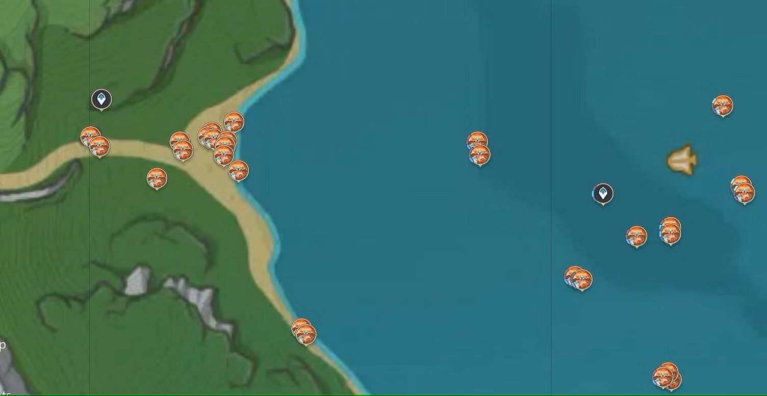Sternshield Crab locations north of the Court of Fontaine (Image via HoYoverse)