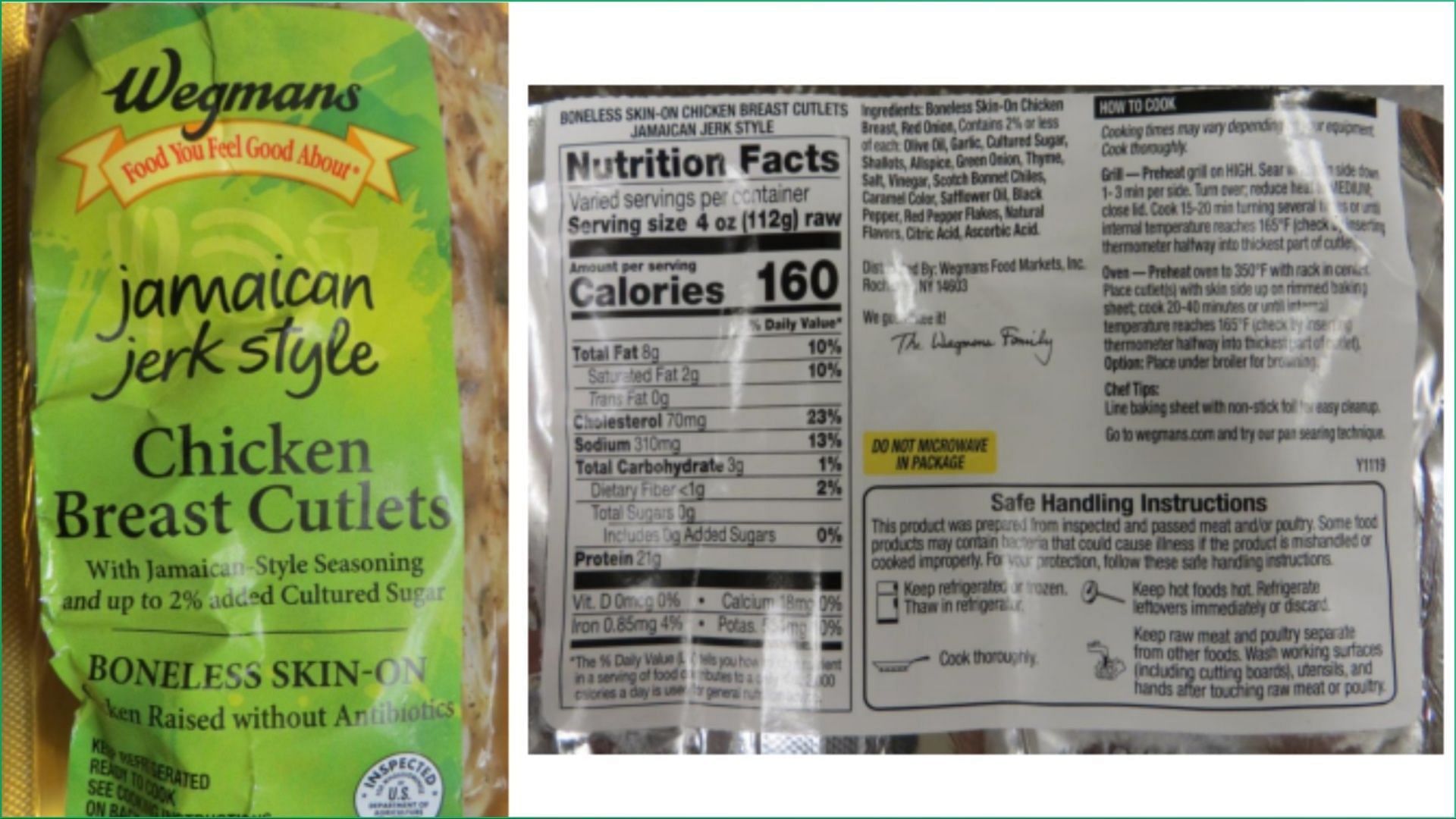 Wegmans Jamaican Jerk Style Chicken Breast Cutlets affected by the alert may contain undeclared allergens (Image via FSIS)