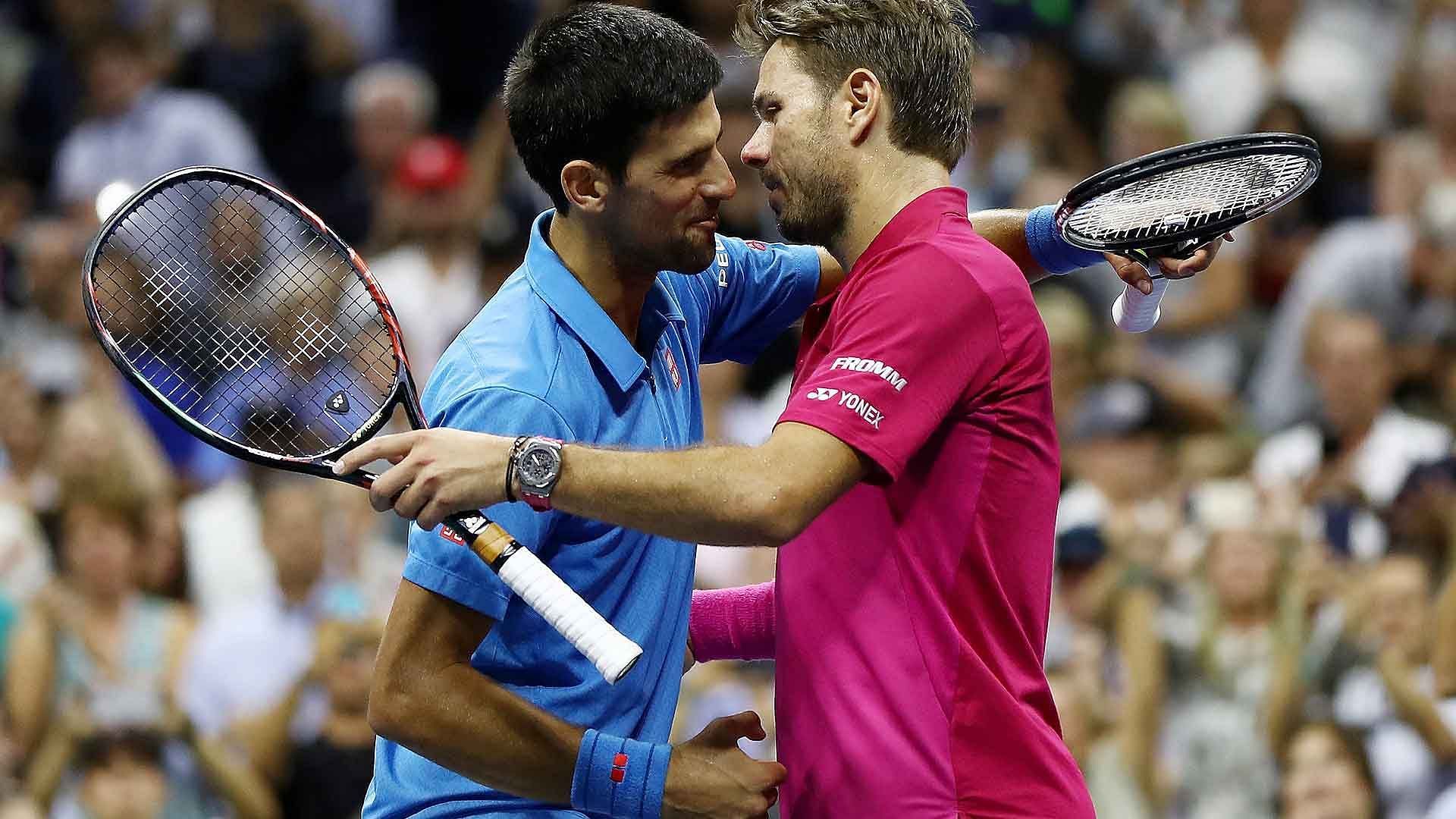 Novak Djokovic hugs Stan Wawrinka after losing the 2016 US Open final