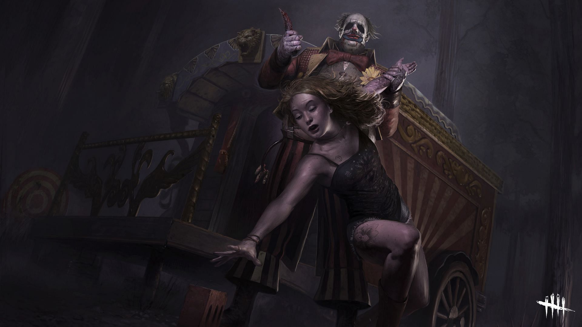 Official artwork for The Clown, one of Dead By Daylight&#039;s many killers (Image via Behaviour Interactive)