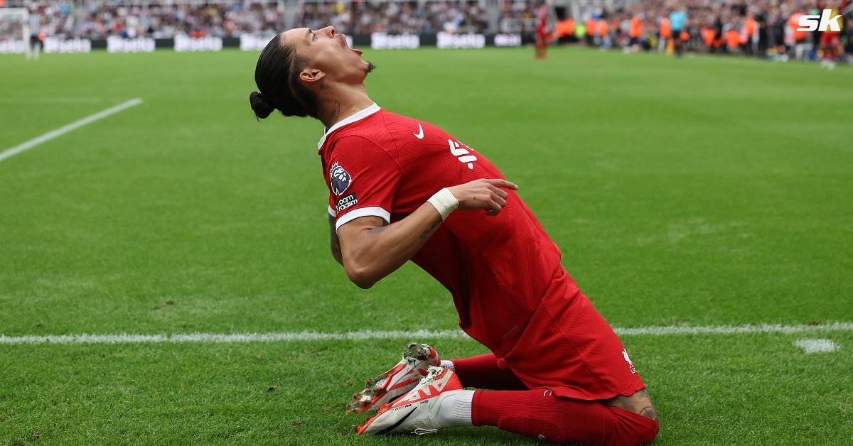 Darwin Nunez celebrates scoring for Liverpool against Newcastle United.