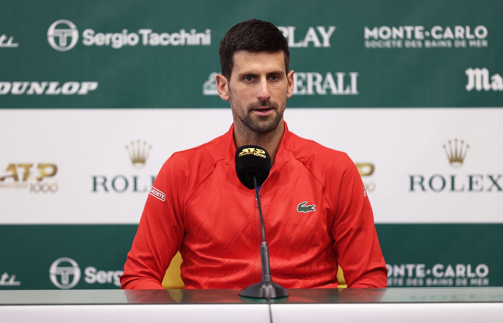 Novak Djokovic at a press conference.