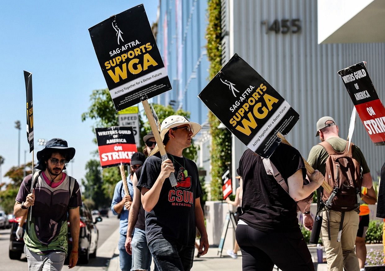 A still from WGA strike (Image via Los Angeles Times)