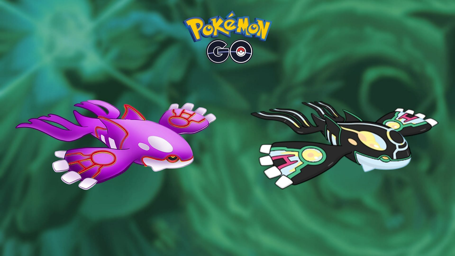 Shiny Kyogre and Shiny Primal Kyogre as seen in the game (Image via Sportskeeda)