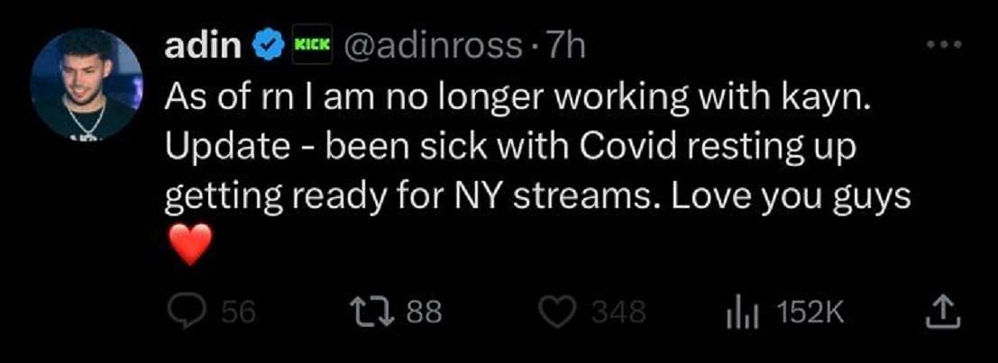 Adin gives an update regarding his health (Image via ADIN LOYAL/Twitter)