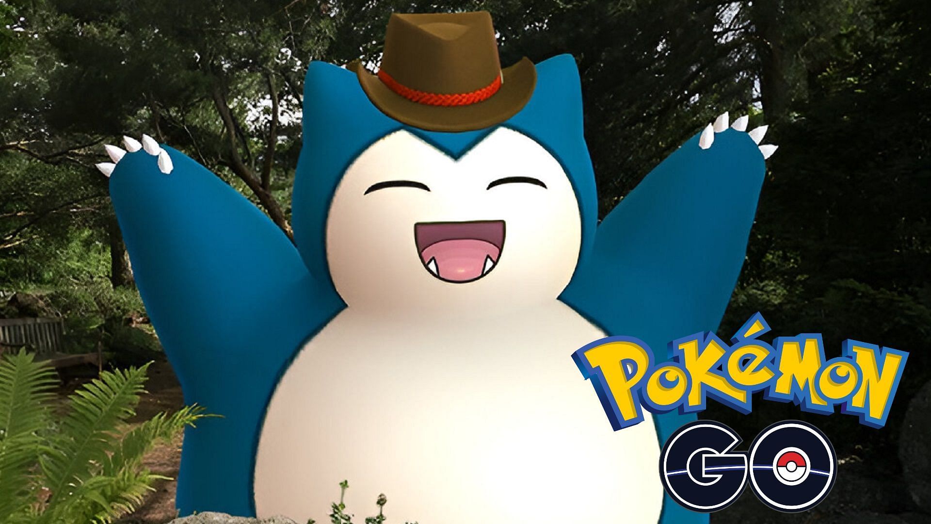 Snorlax cheers while it wears a cowboy hat in Pokemon GO.