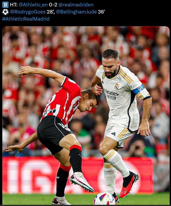 Real Madrid carried a healthy 2-0 lead over Athletic Club heading into the break.