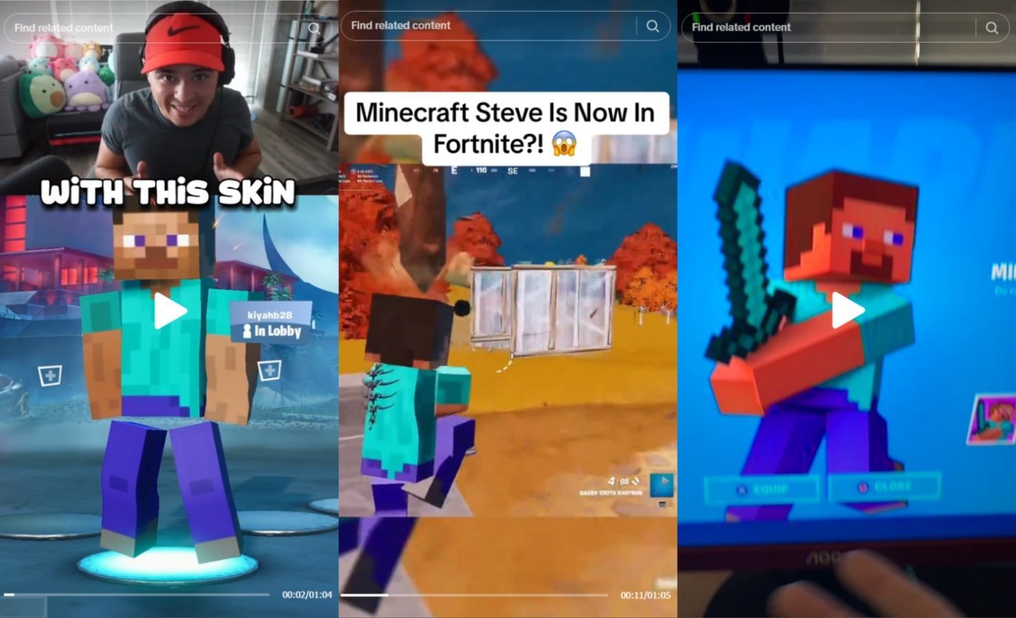 Quite a few TikTokers are claiming that the skin exists in the game, but it simply does not right now (Image via wateryshoe, Dailydoseofnews4k, &amp; holybao/TikTok)