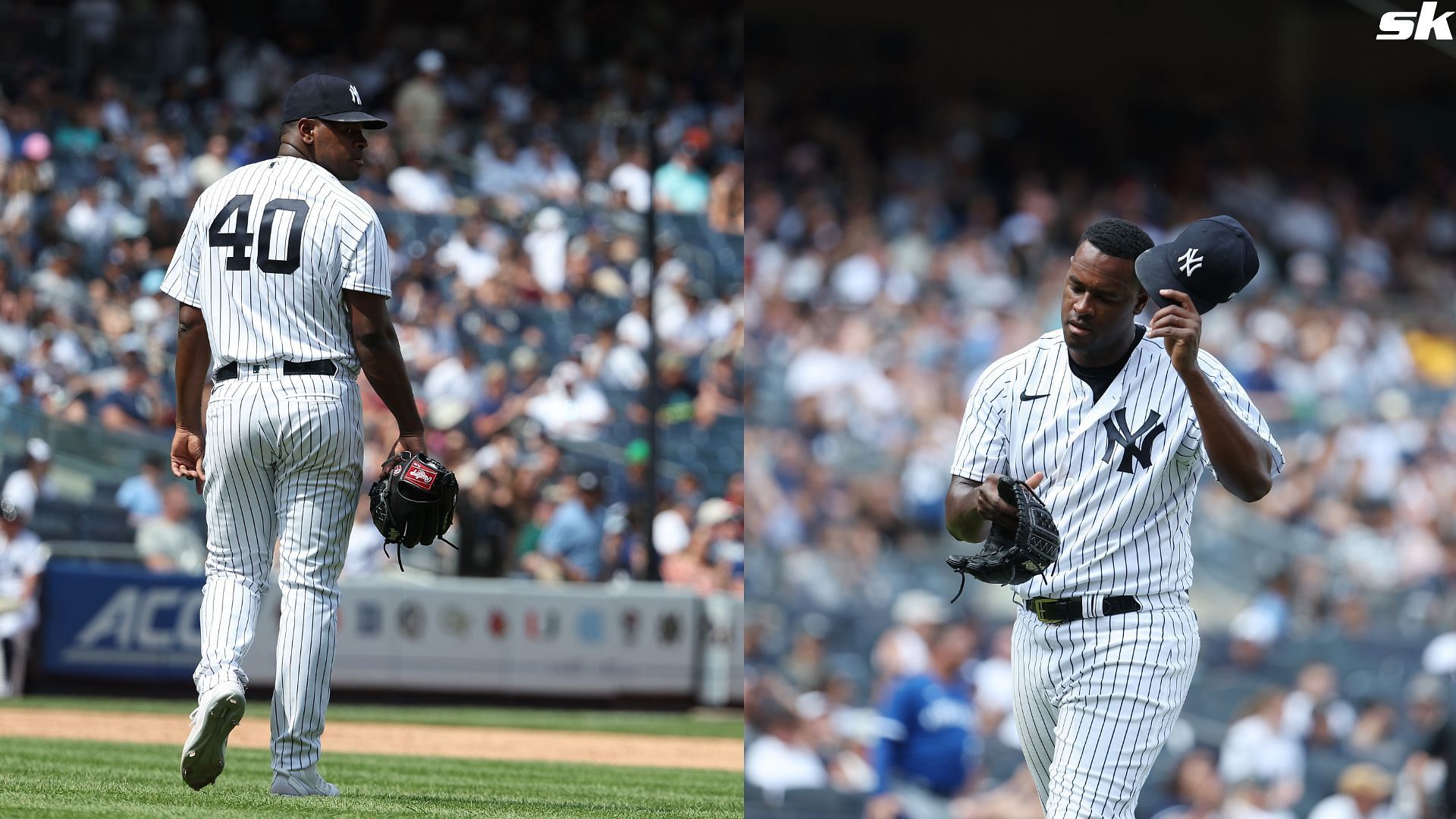 Luis Severino of the New York Yankees leaves the game in the fourth inning against the Kansas City Royals