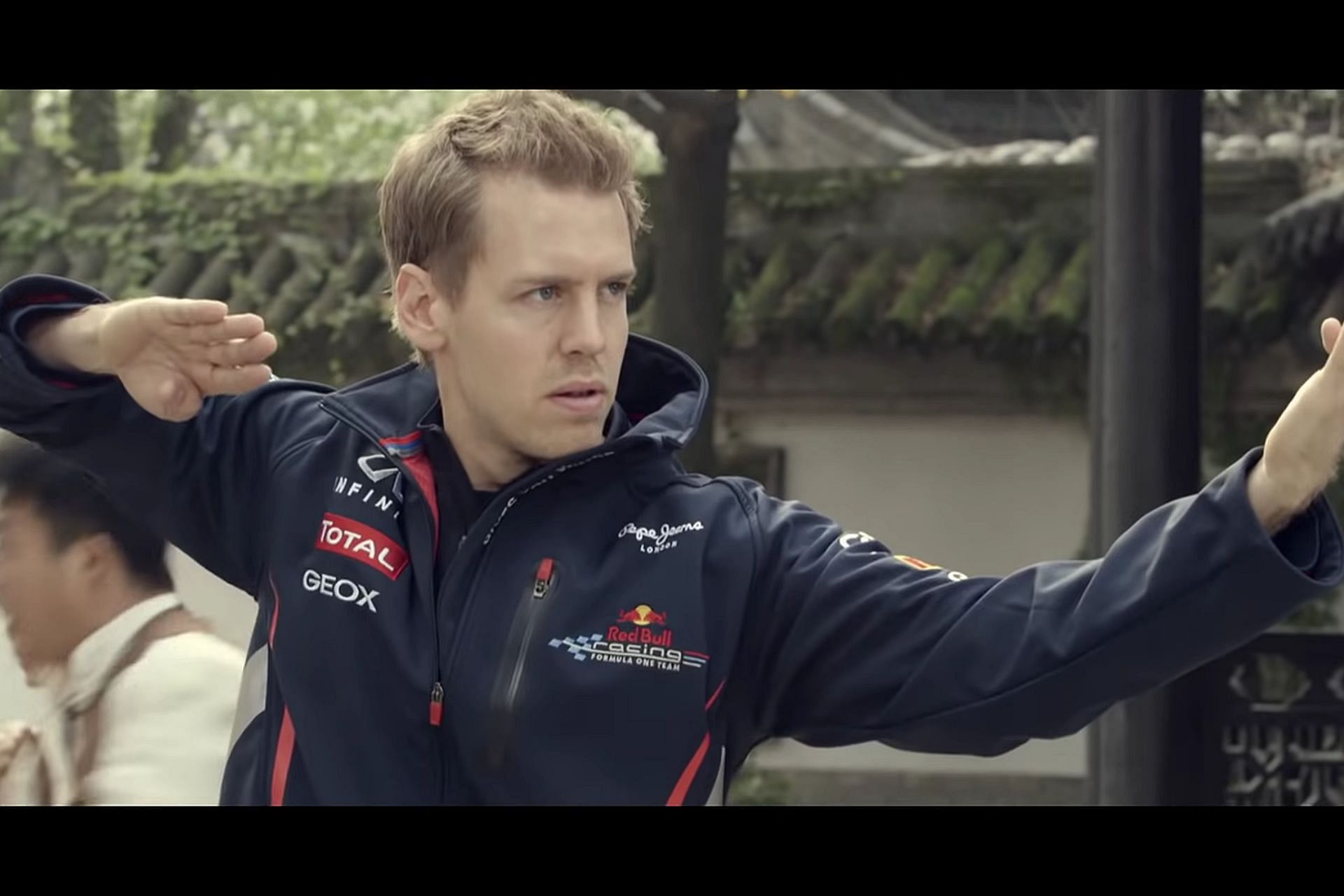 Sebastian Vettel in a Red Bull commercial in 2012 (Image via YouTube/Oracle Red Bull Racing)