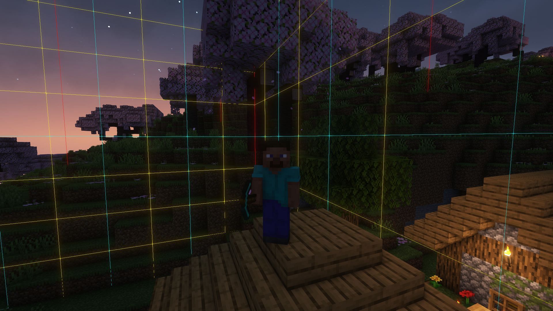 Minecraft with chunk borders enabled (Image via Mojang)