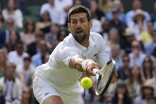 Novak Djokovic in action at Wimbledon 2023