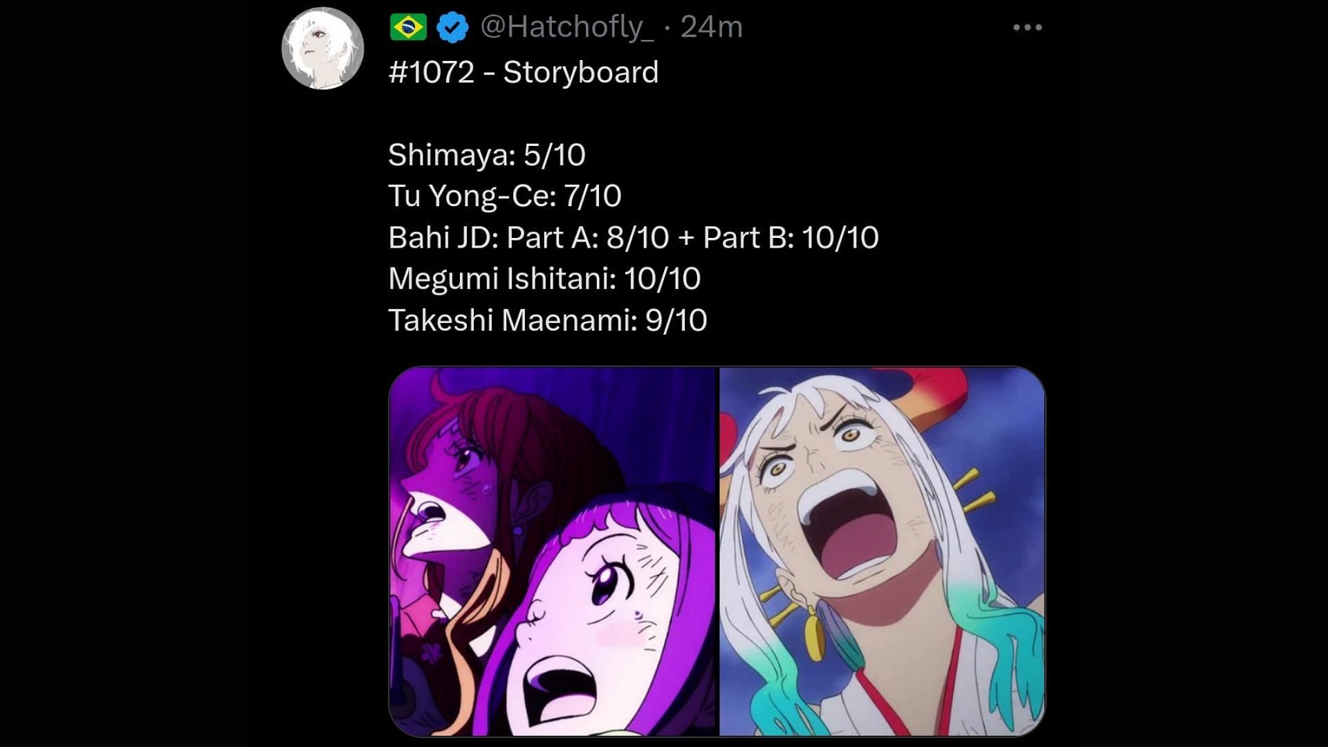 Fan rating the directors of the latest episode (Images via Twitter/@Hatchofly)