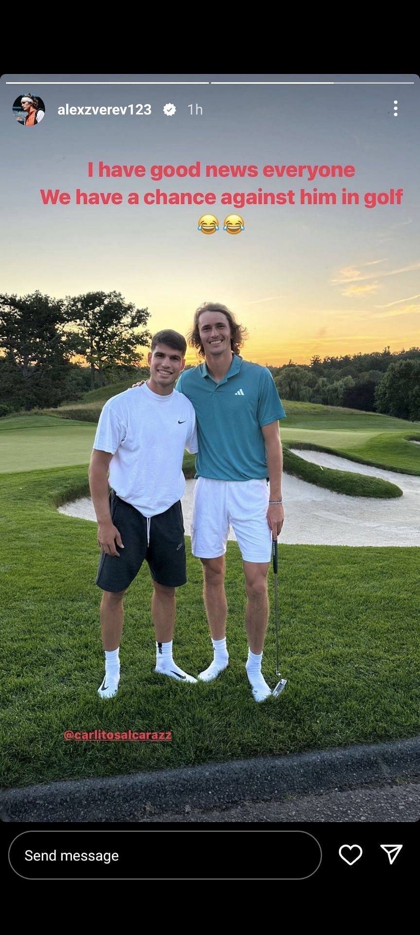 Alexander Zverev posts a picture with Carlos Alcaraz on Instagram.