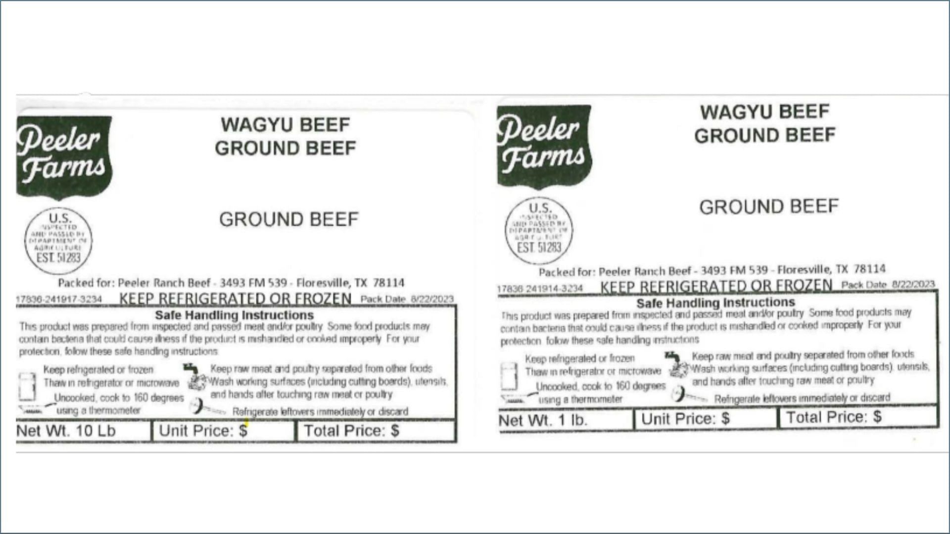 The recalled Dean &amp; Peeler Ground Beef products have only been sold to restaurants in Texas (Image via FSISI)