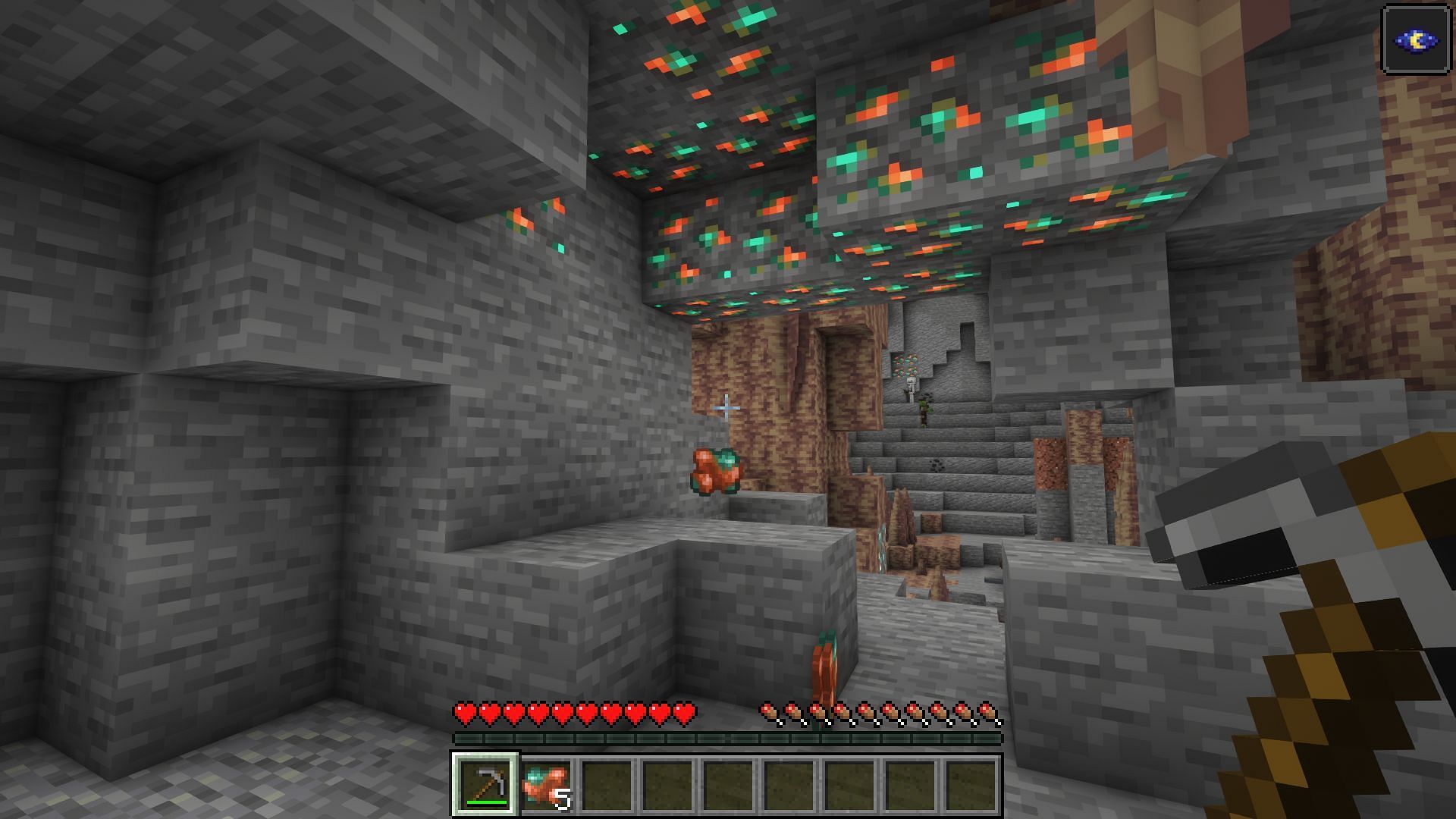 Copper ores are most commonly found at Y levels 47 and 48. (Image via Mojang)
