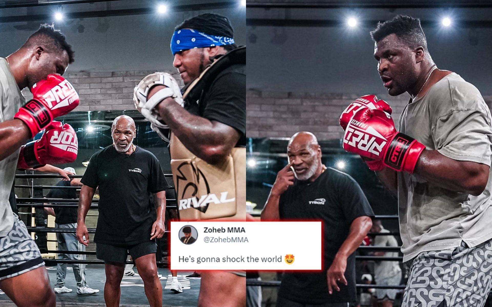 Francis Ngannou training with Mike Tyson [via: @francisngannou on Instagram]