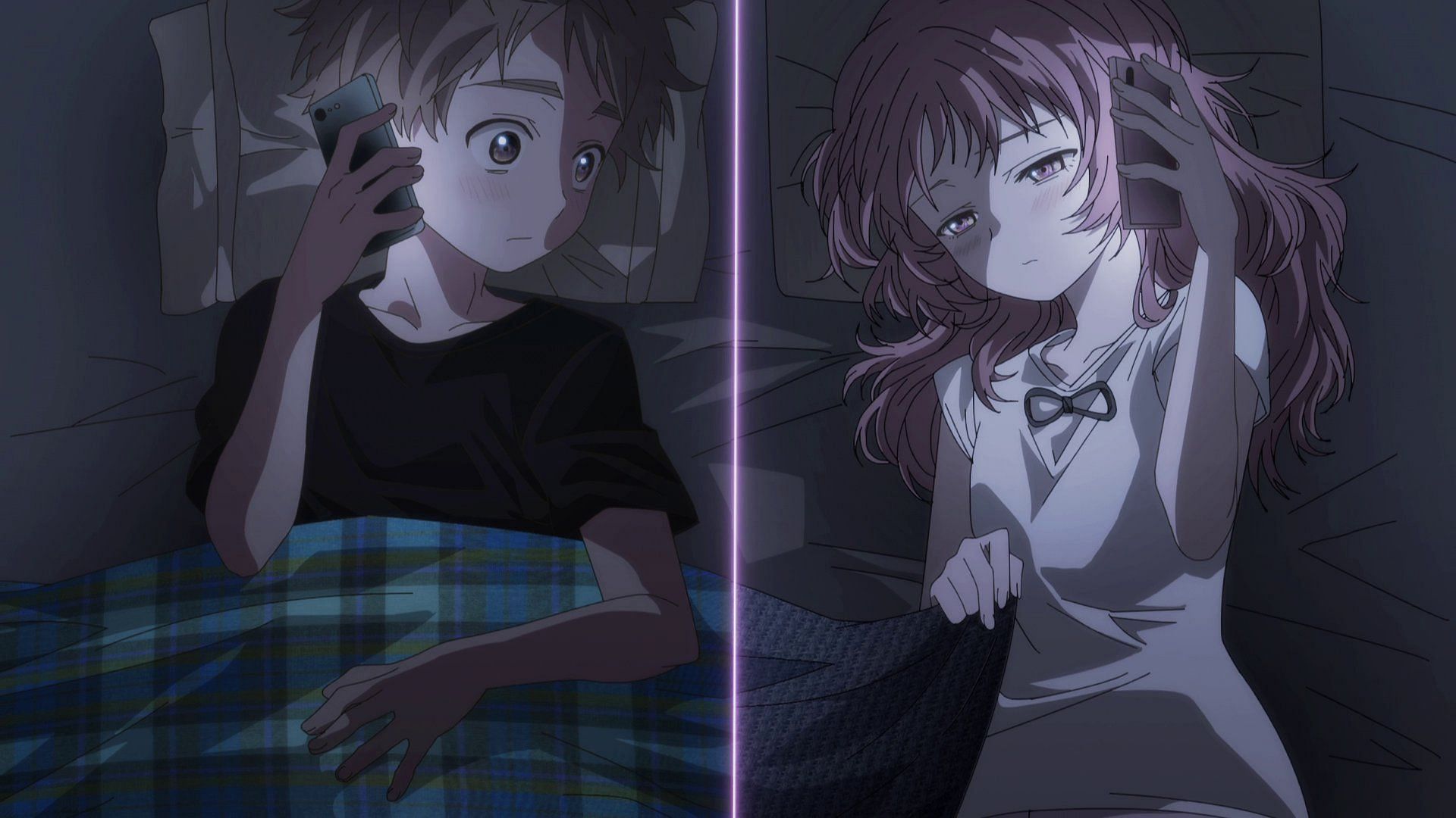 Komura and Mie talking over the phone at night (Image via GoHands)