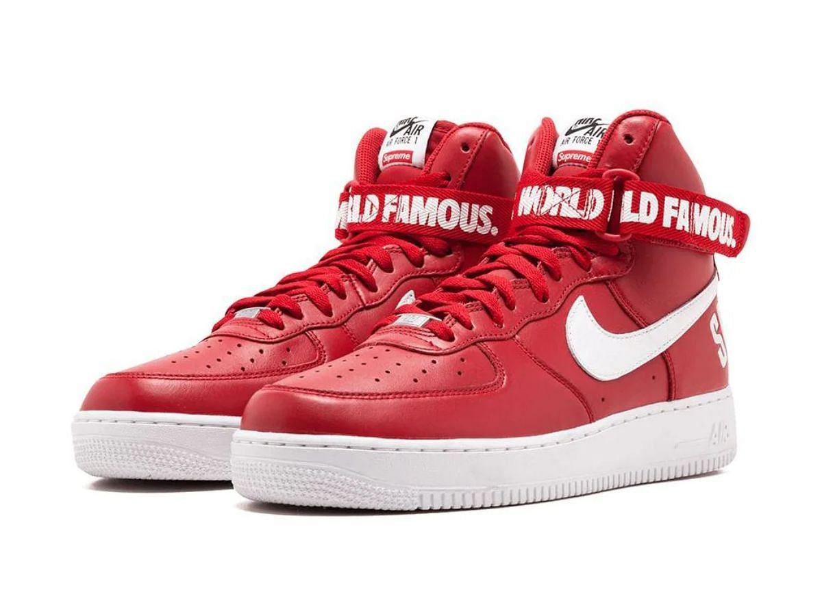 Supreme x Nike Air Force 1 High &ldquo;World Famous&rdquo; Red (Image via Getty)