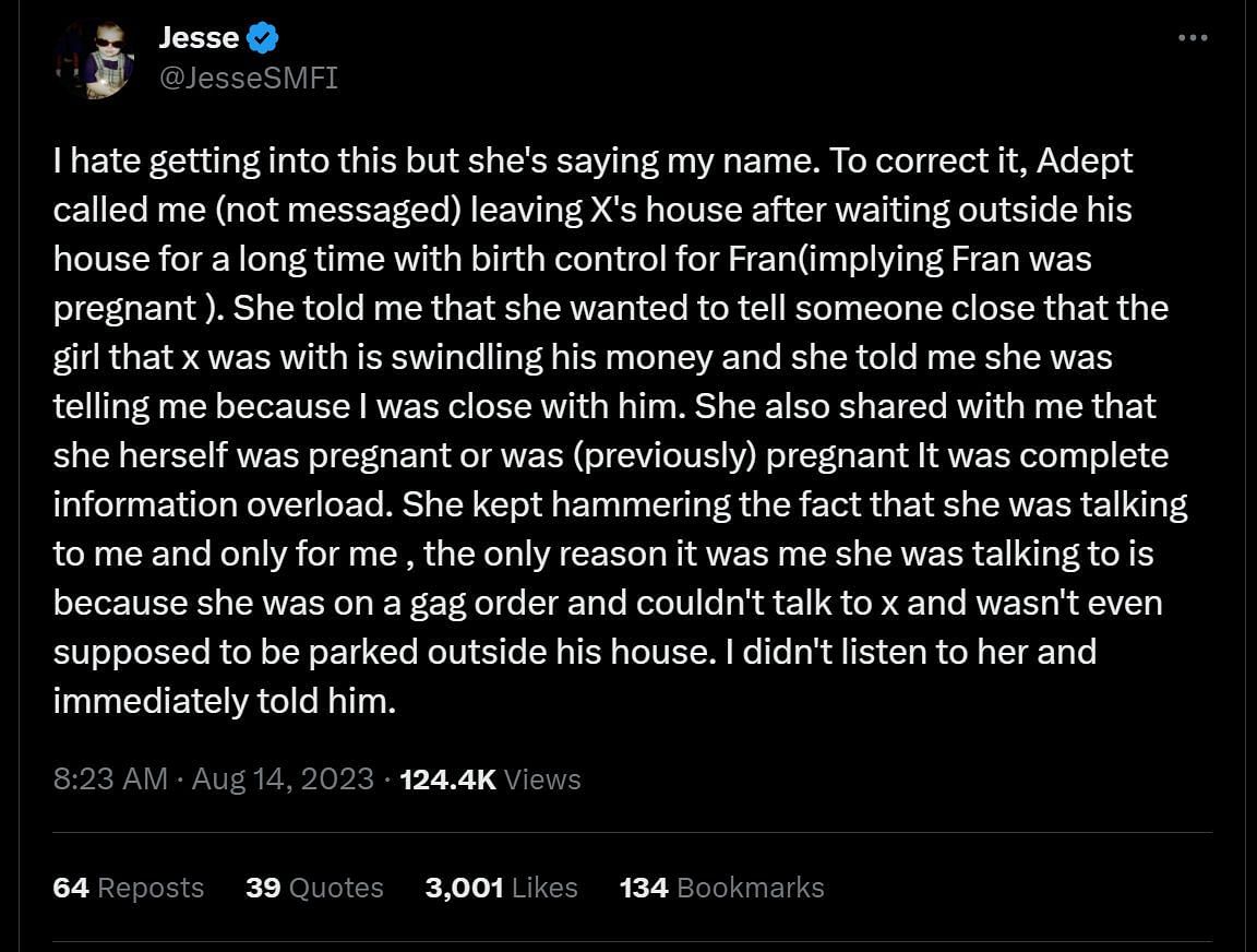 xQc&#039;s friend JesseSMFI&#039;s recent tweet about Adept (Image via Twitter)