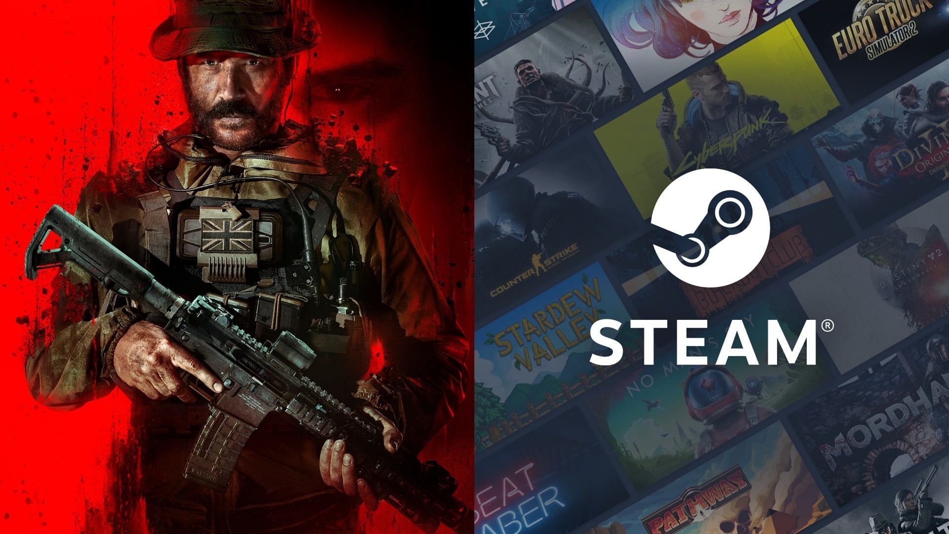 Captain Price from Modern Warfare 3 on the left and Steam logo on the right.