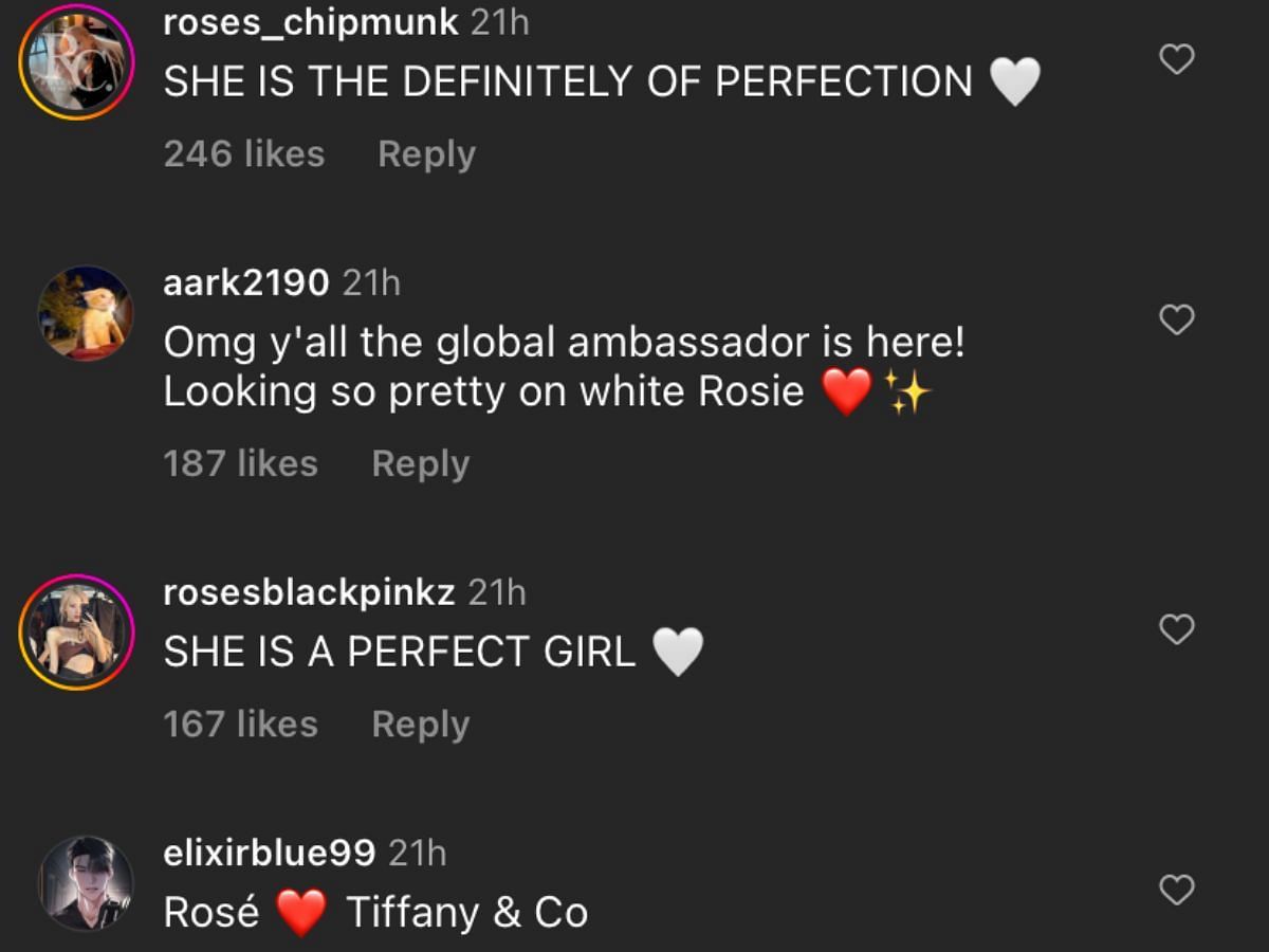 Fans commenting on Ros&eacute;&#039;s Tiffany &amp; Co.&#039;s latest Lock campaign (Image via Instagram/ @tiffanyandco)