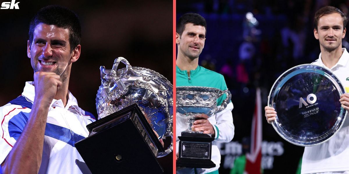 Novak Djokovic (L), pictured with Daniil Medvedev (R)