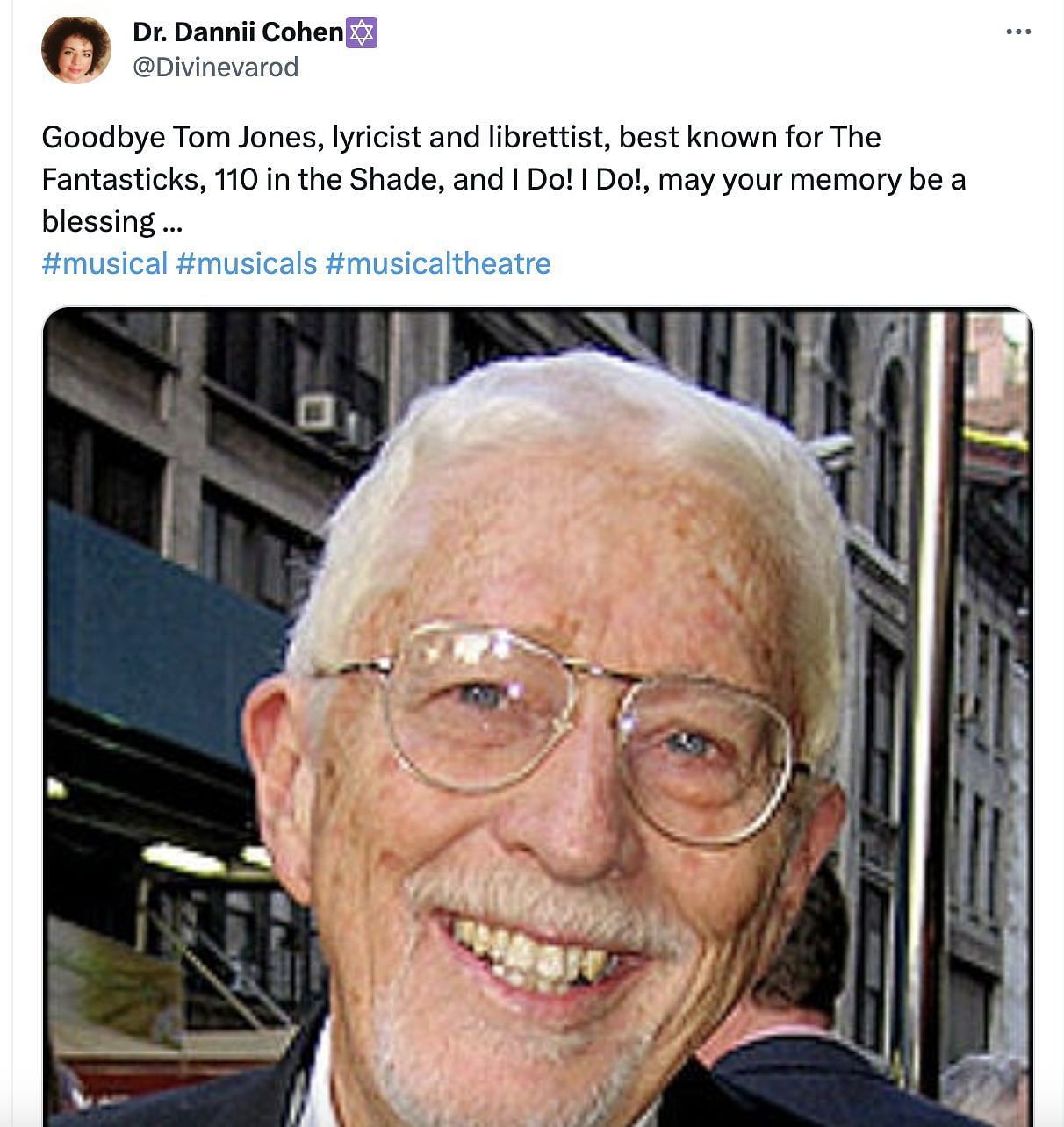 Social media users mourn the loss of the creator of The Fantasticks as the writer and lyricist passed away at 95. (Image via Twitter)