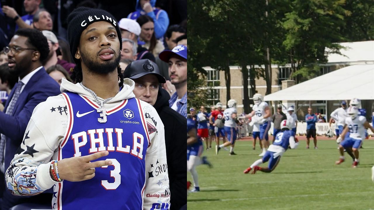 Damar Hamlin has his first highlight play since his on-field collapse - left image via Getty, right image via Twitter