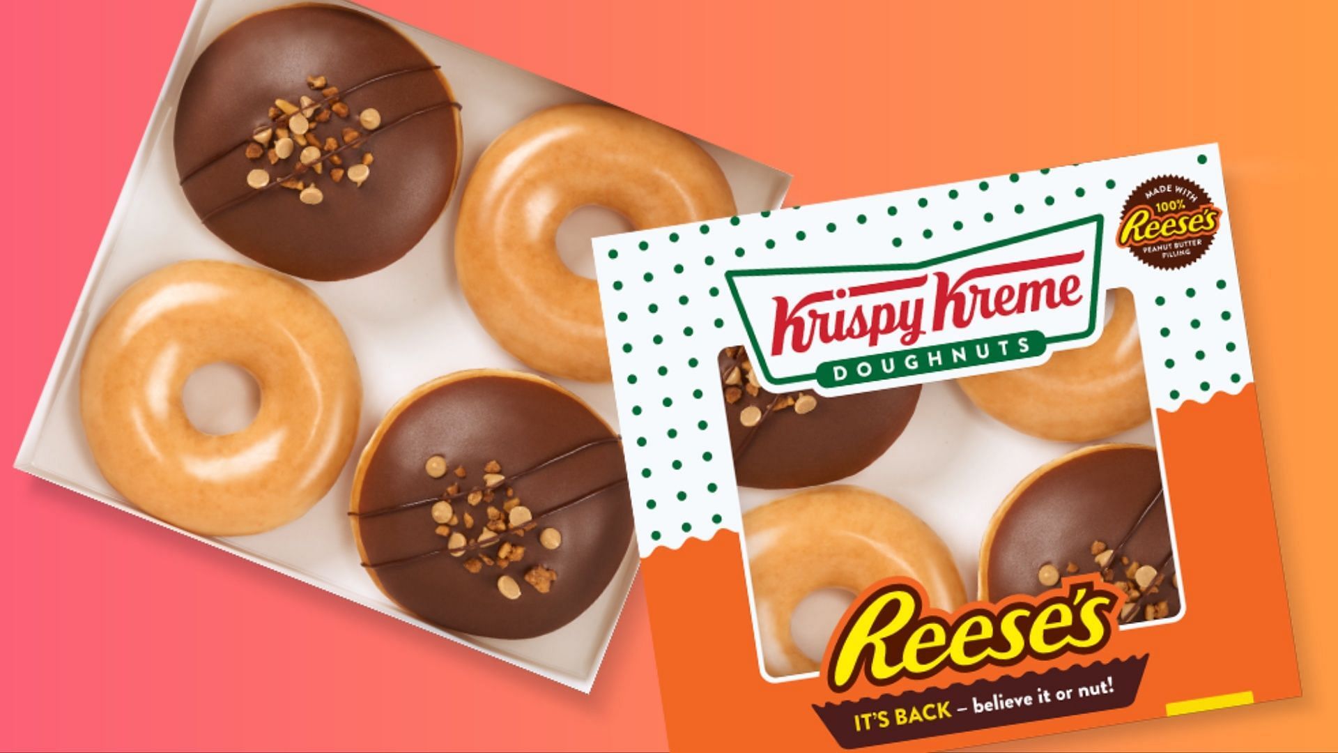 The returning Reese&rsquo;s Peanut Butter doughnuts can be availed across the U.K. and Ireland for a limited time until September 3 (Image via Krispy Kreme)