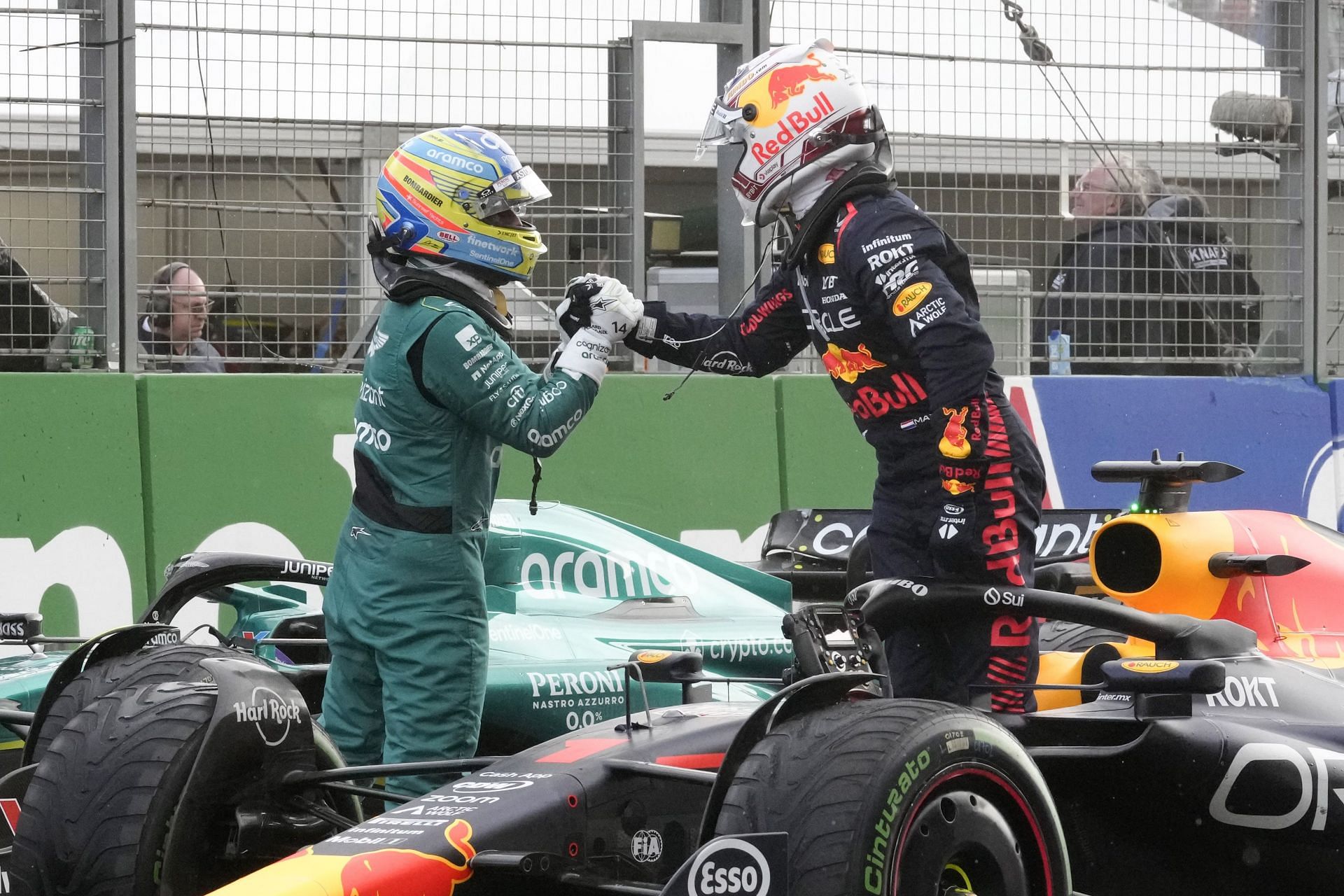 Fernando Alonso congratulates Max Verstappen