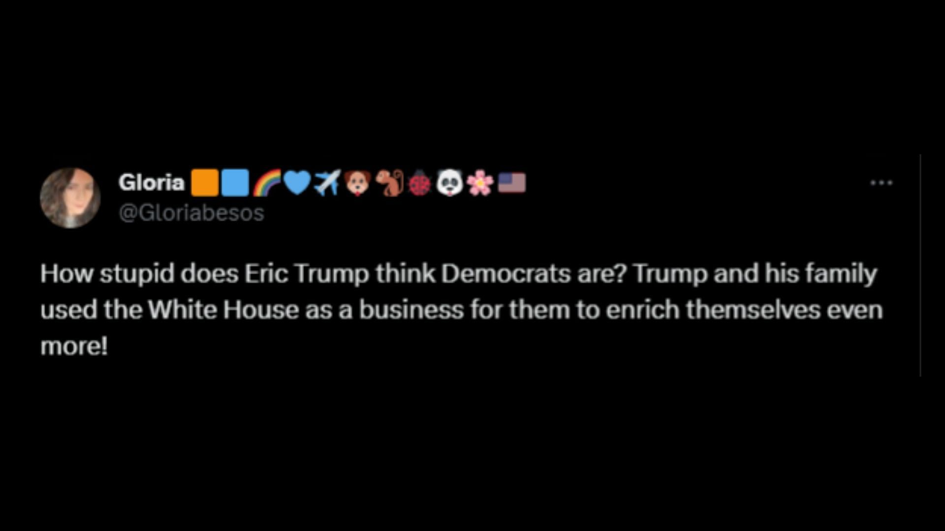 Screenshot of an X (formerly known as Twitter) user remarking on Eric&#039;s claims about the Trump family in the viral video clip. (Photo via @RonFilipkowski/X)