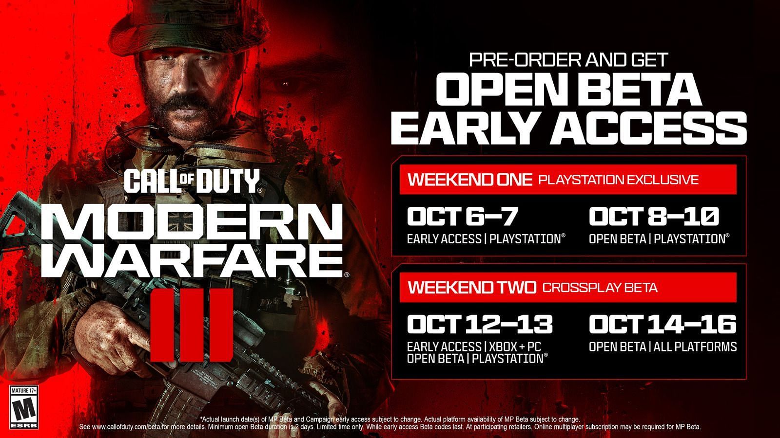 Official Open Beta schedule access dates (Image via Activision)