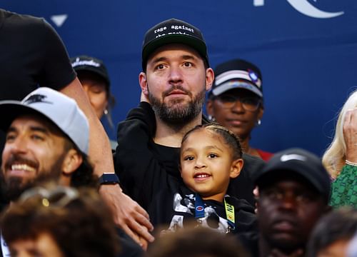 Alexis Ohanian and Olympia attending Serena Williams' match at the National Bank Open Toronto