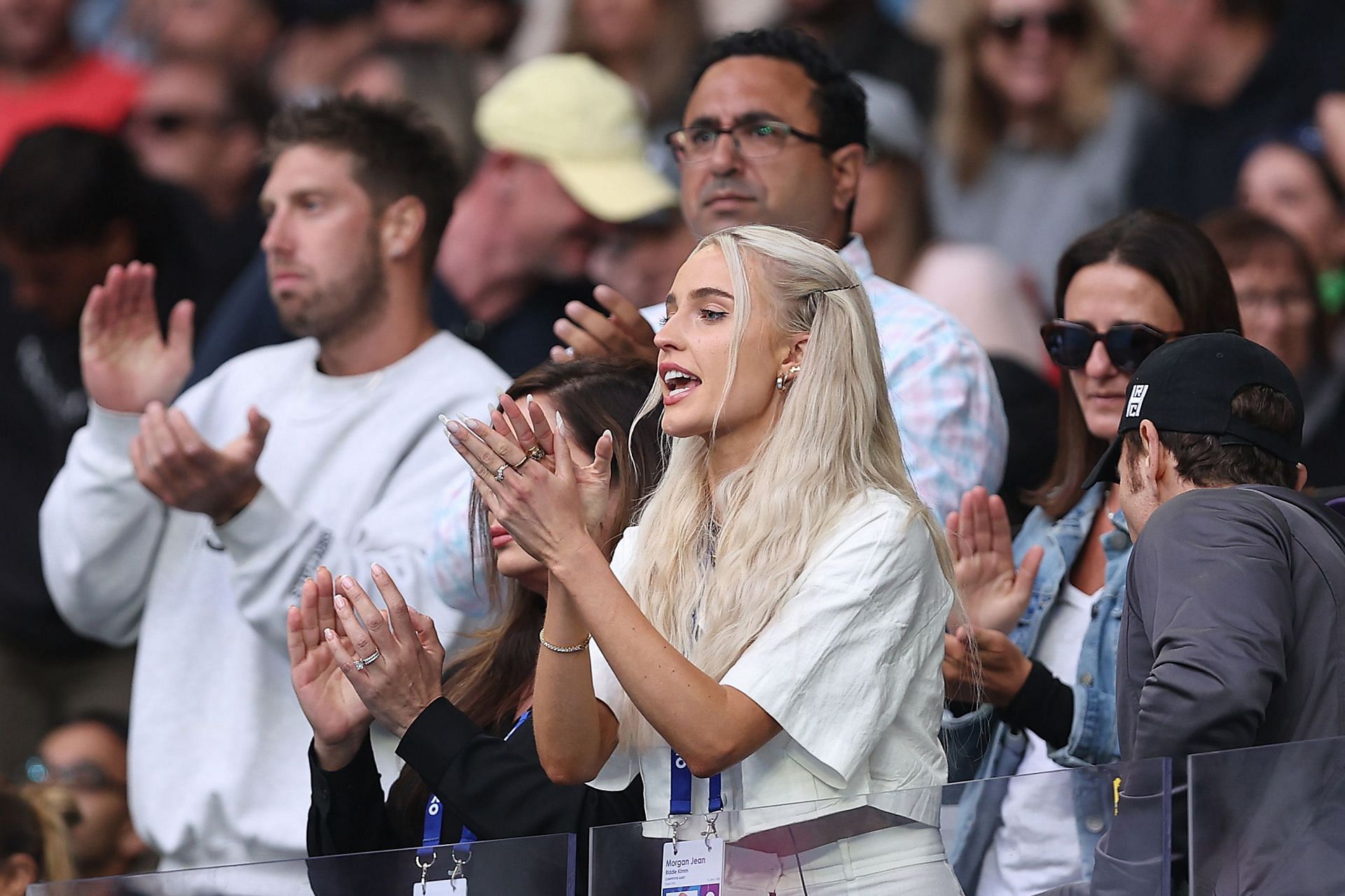 Riddle cheering for Fritz at the 2023 Australian Open