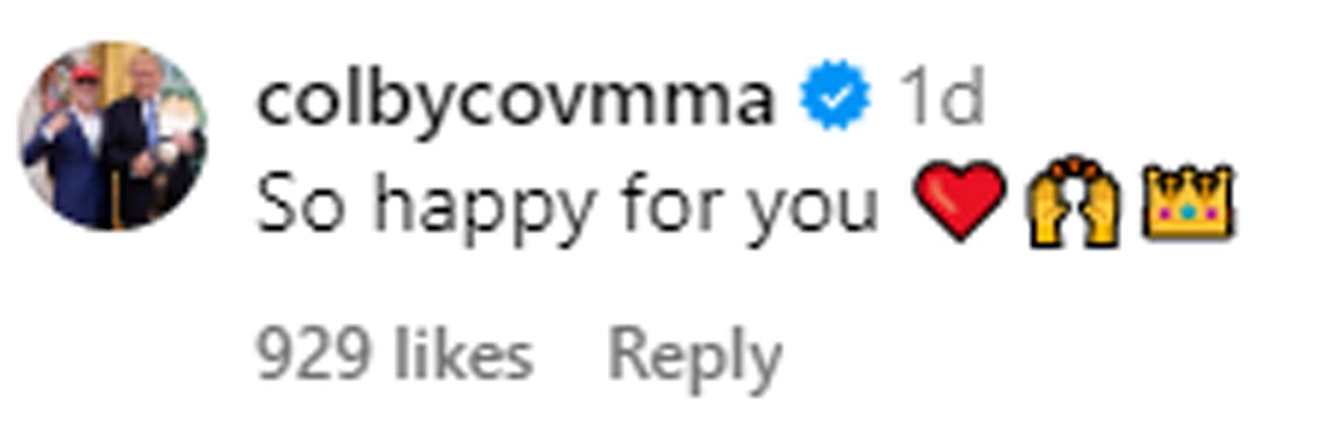 Covington&#039;s comment on Zhang Weili&#039;s Instagram post