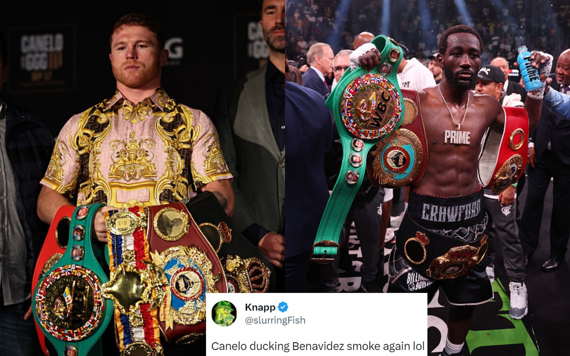 Canelo Alvarez (left); Terence Crawford (right)