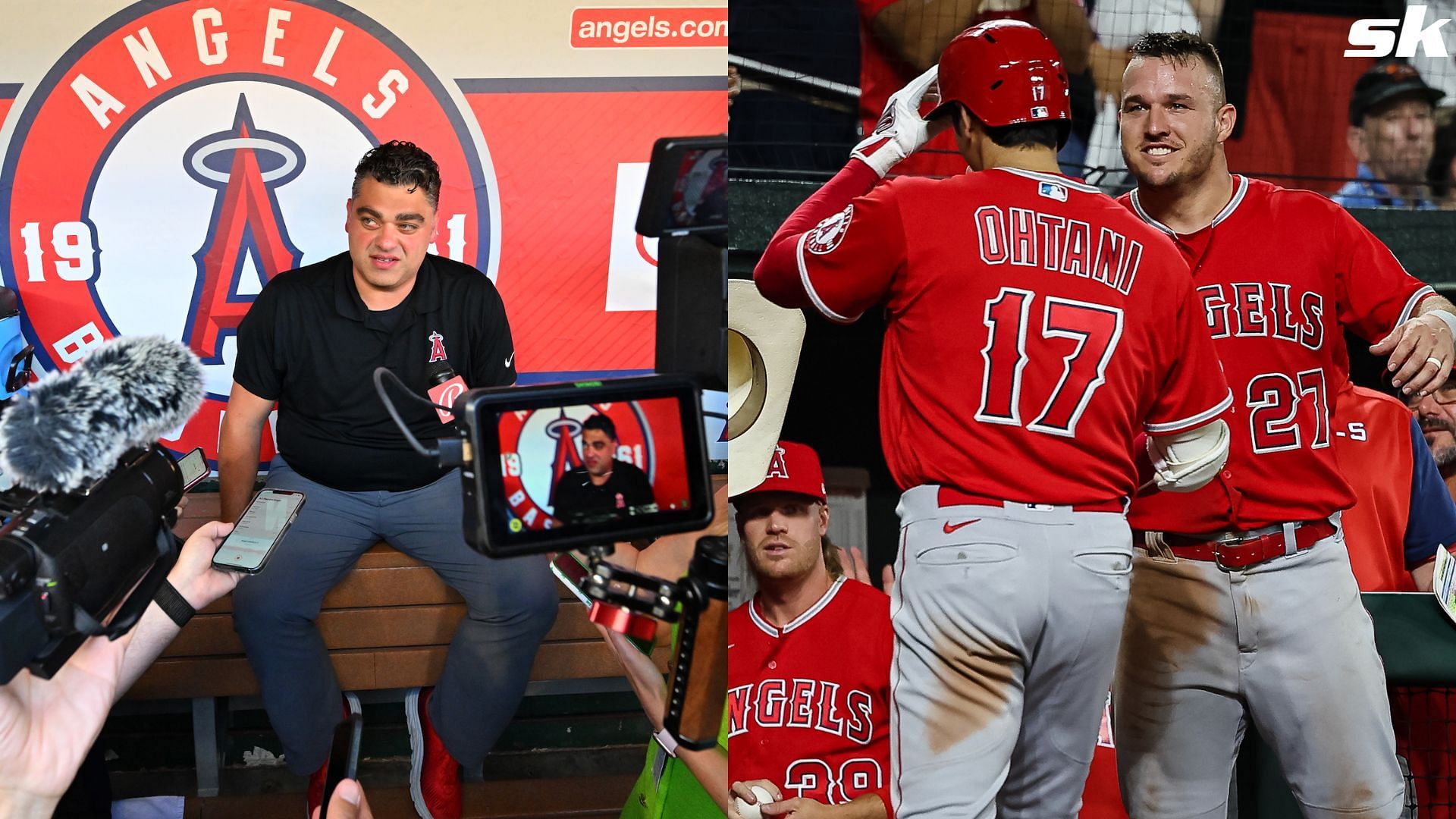 Perry Minasian, Shohei Ohtani and Mike Trout of the LA Angels